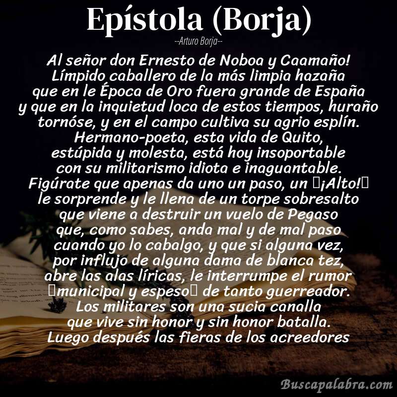 Poema Epístola (Borja) de Arturo Borja con fondo de libro