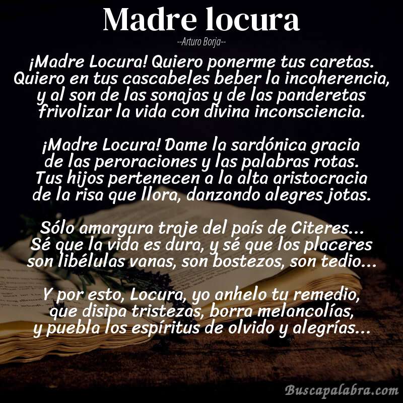 Poema Madre locura de Arturo Borja con fondo de libro
