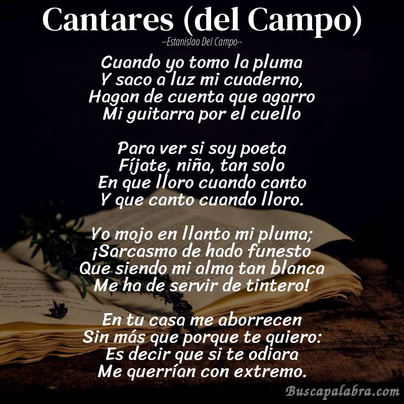 Poema Cantares (del Campo) de Estanislao del Campo con fondo de libro
