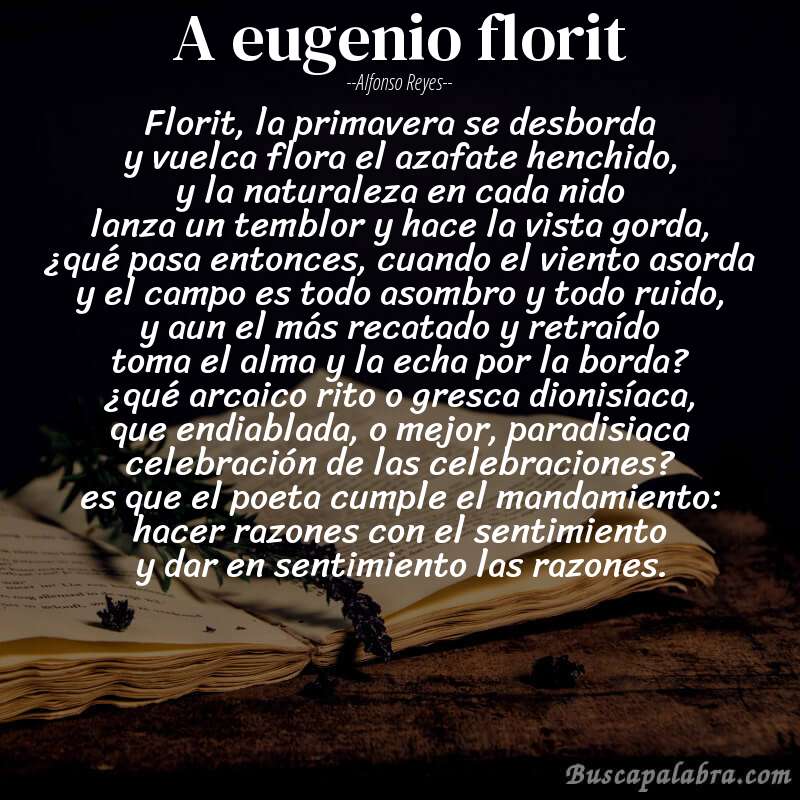 Poema a eugenio florit de Alfonso Reyes con fondo de libro