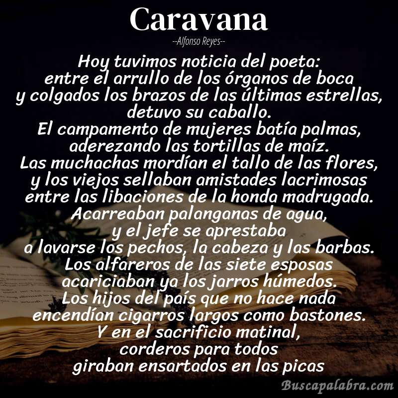 Poema caravana de Alfonso Reyes con fondo de libro
