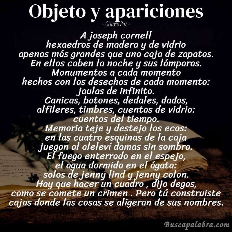 Poema objeto y apariciones de Octavio Paz con fondo de libro