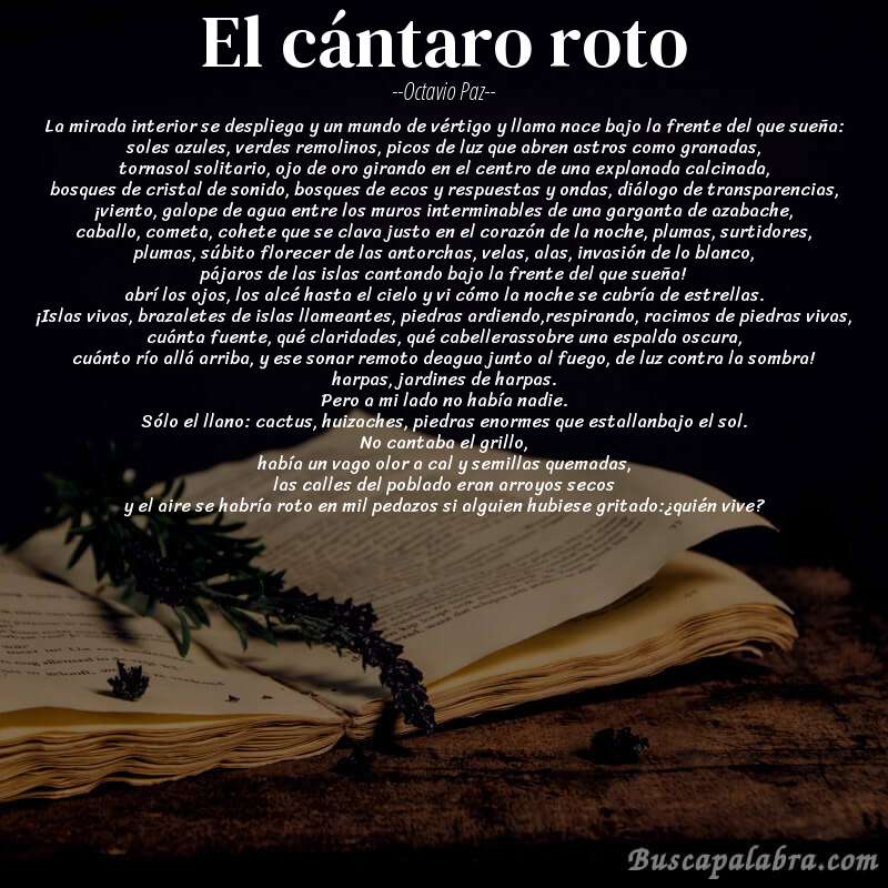 Poema el cántaro roto de Octavio Paz con fondo de libro