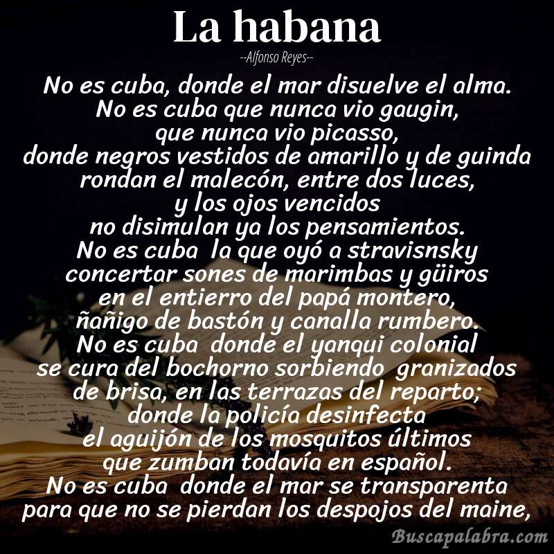 Poema la habana de Alfonso Reyes con fondo de libro