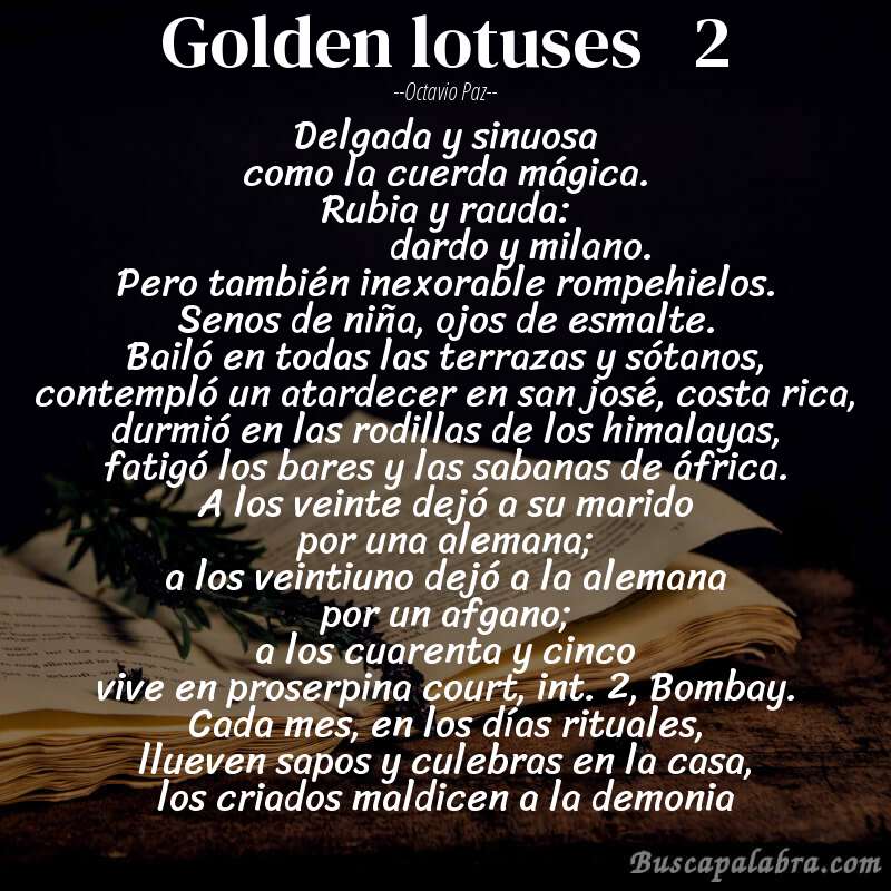 Poema golden lotuses   2 de Octavio Paz con fondo de libro
