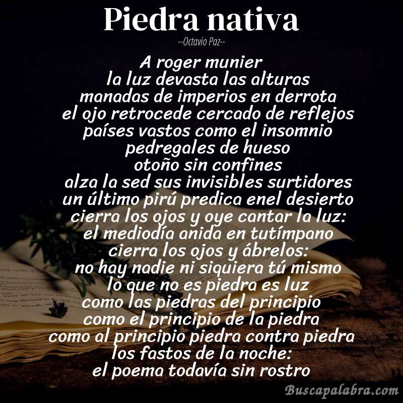 Poema piedra nativa de Octavio Paz con fondo de libro