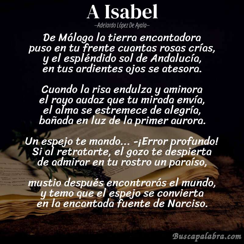 Poema A Isabel de Adelardo López de Ayala con fondo de libro