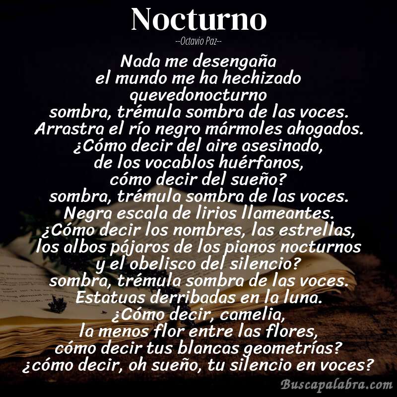 Poema nocturno de Octavio Paz con fondo de libro