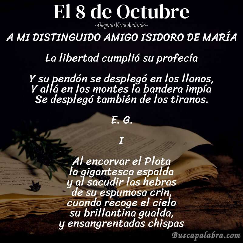 Poema El 8 de Octubre de Olegario Víctor Andrade con fondo de libro