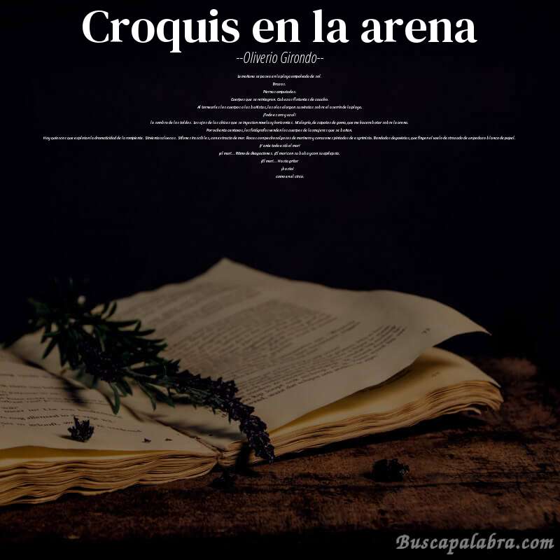 Poema croquis en la arena de Oliverio Girondo con fondo de libro