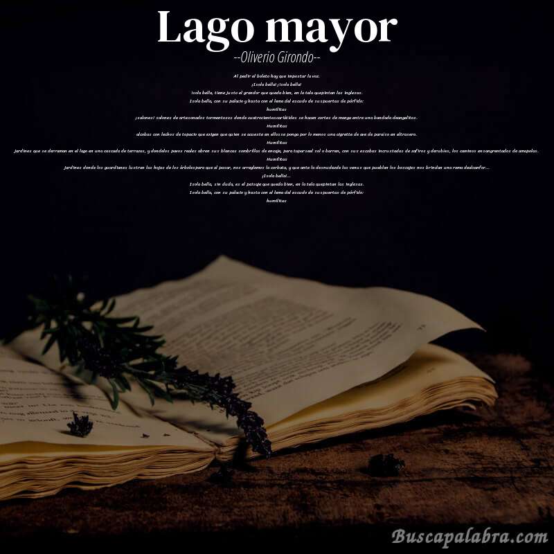 Poema lago mayor de Oliverio Girondo con fondo de libro