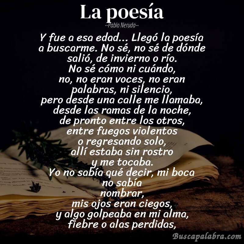Poema la poesía de Pablo Neruda con fondo de libro