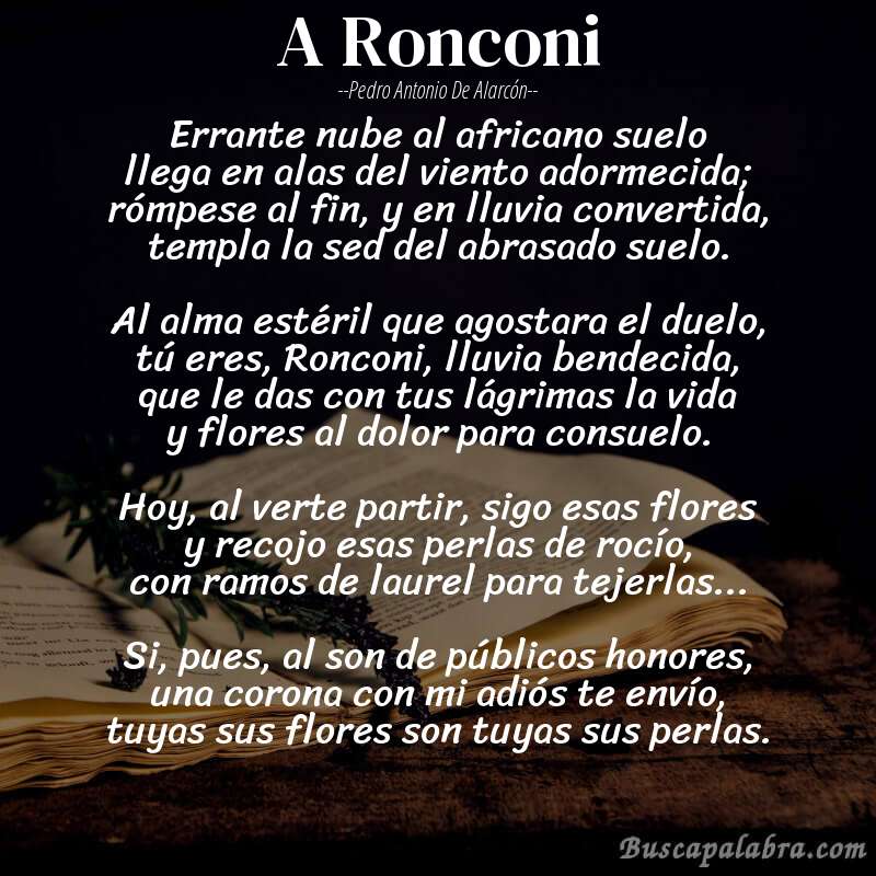 Poema A Ronconi de Pedro Antonio de Alarcón con fondo de libro