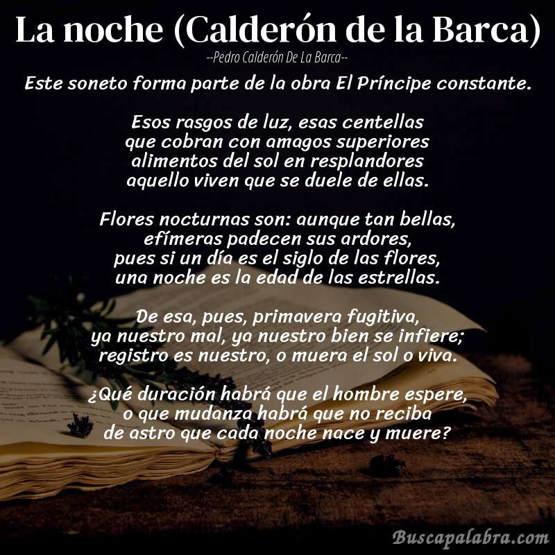 Poema La noche (Calderón de la Barca) de Pedro Calderón de la Barca con fondo de libro