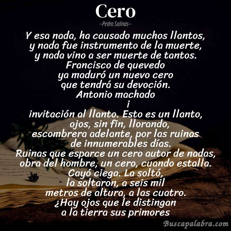 Poema cero de Pedro Salinas con fondo de libro