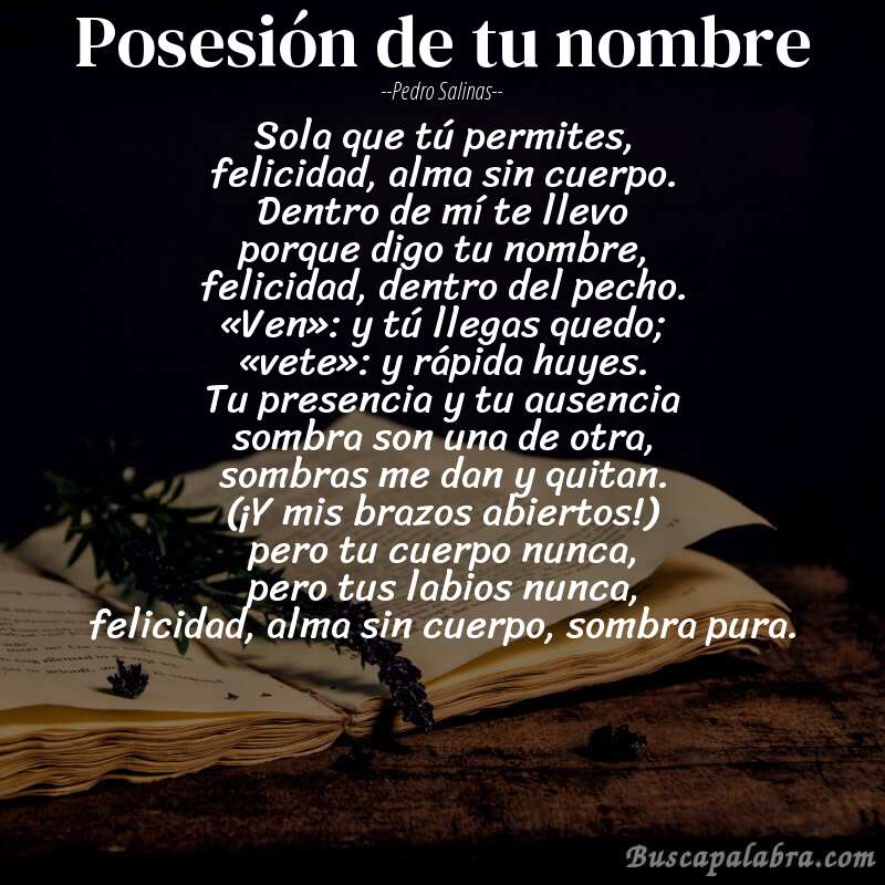 Poema posesión de tu nombre de Pedro Salinas con fondo de libro