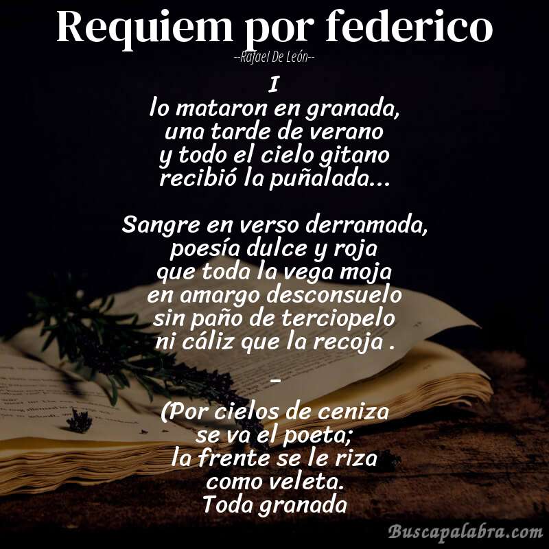 Poema requiem por federico de Rafael de León con fondo de libro