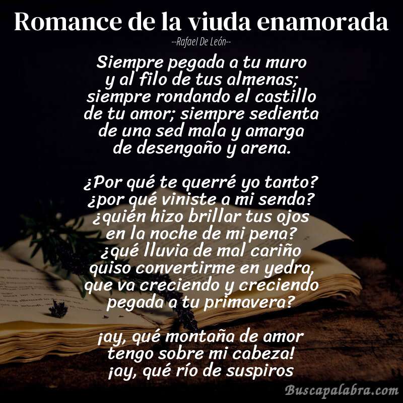 Poema romance de la viuda enamorada de Rafael de León con fondo de libro