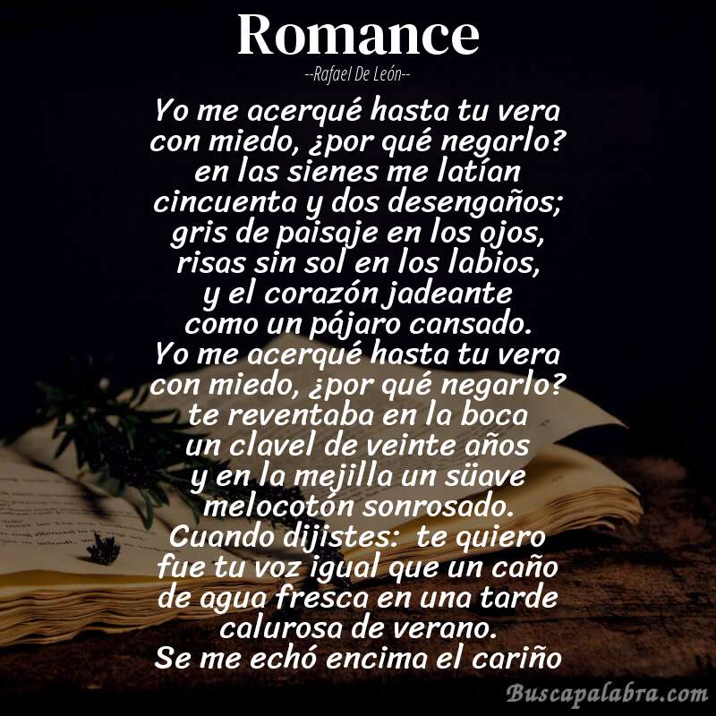 Poema romance de Rafael de León con fondo de libro