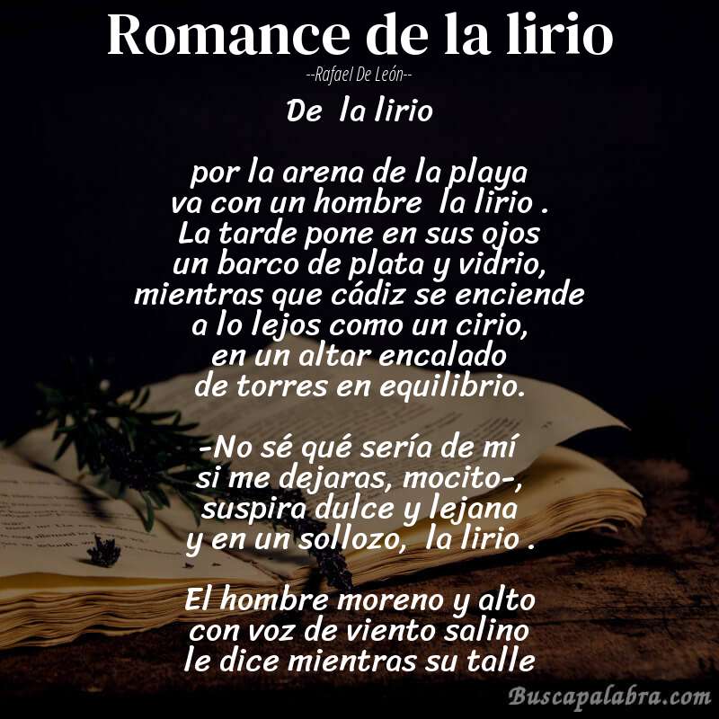 Poema romance de la lirio de Rafael de León con fondo de libro