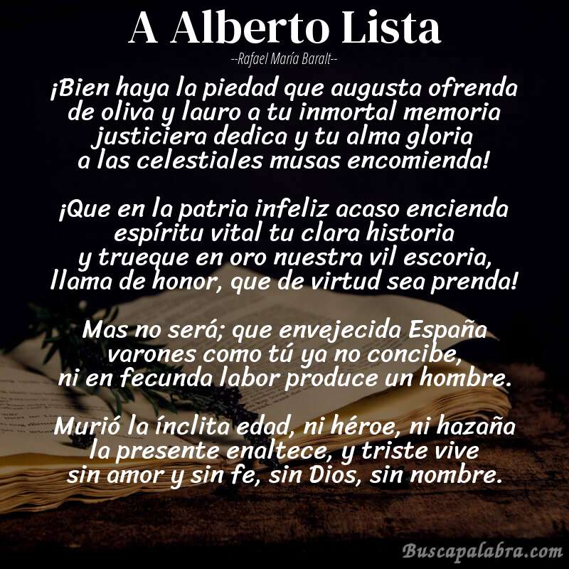 Poema A Alberto Lista de Rafael María Baralt con fondo de libro
