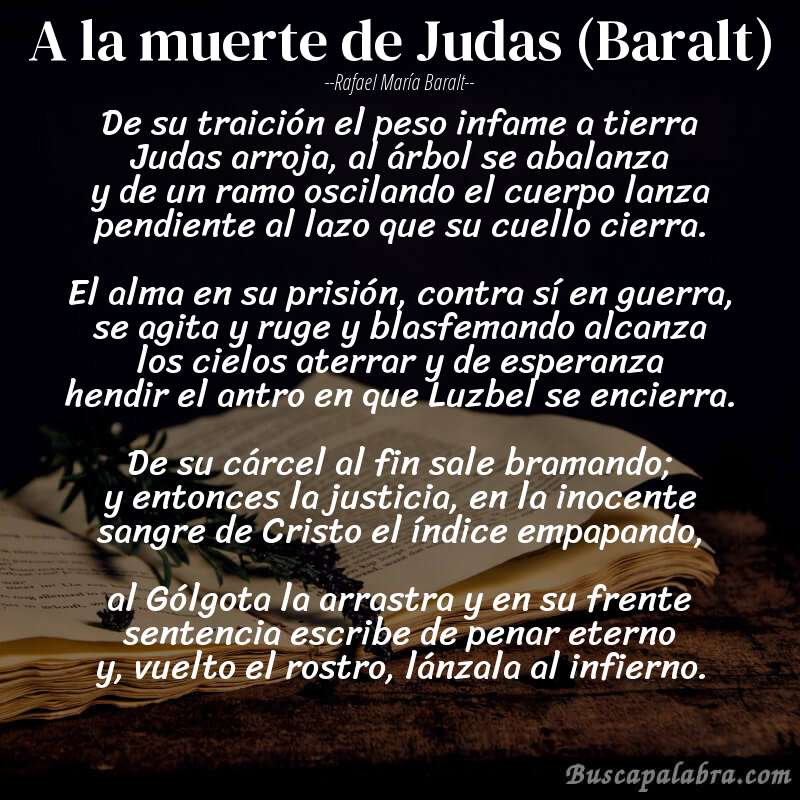 Poema A la muerte de Judas (Baralt) de Rafael María Baralt con fondo de libro