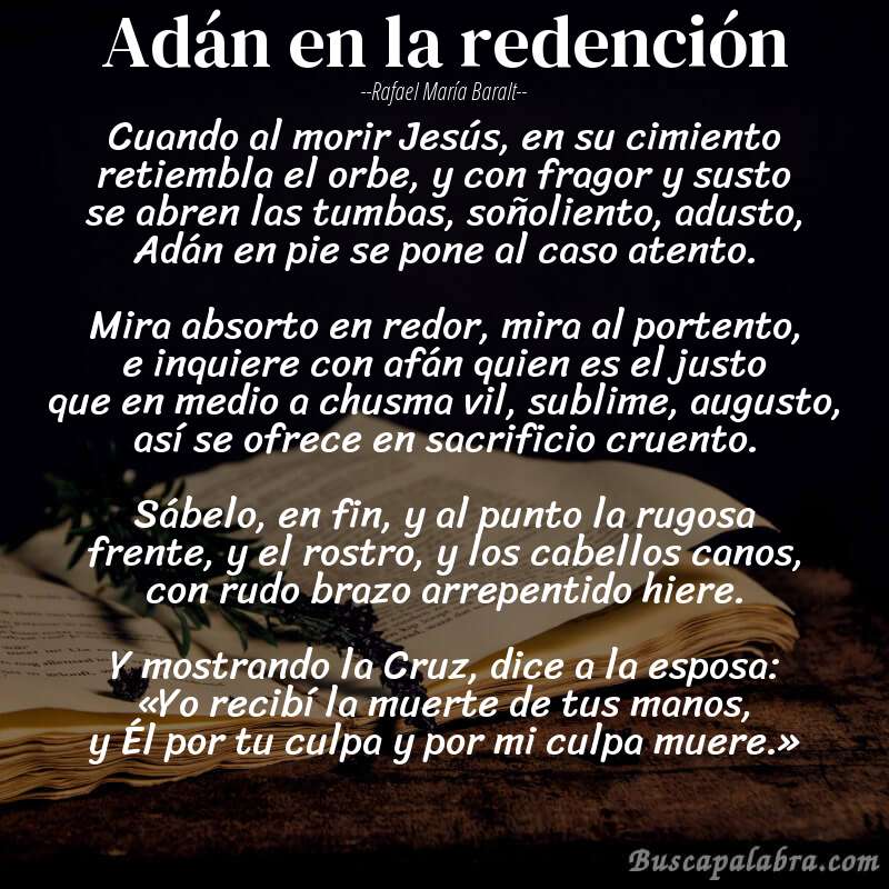 Poema Adán en la redención de Rafael María Baralt con fondo de libro