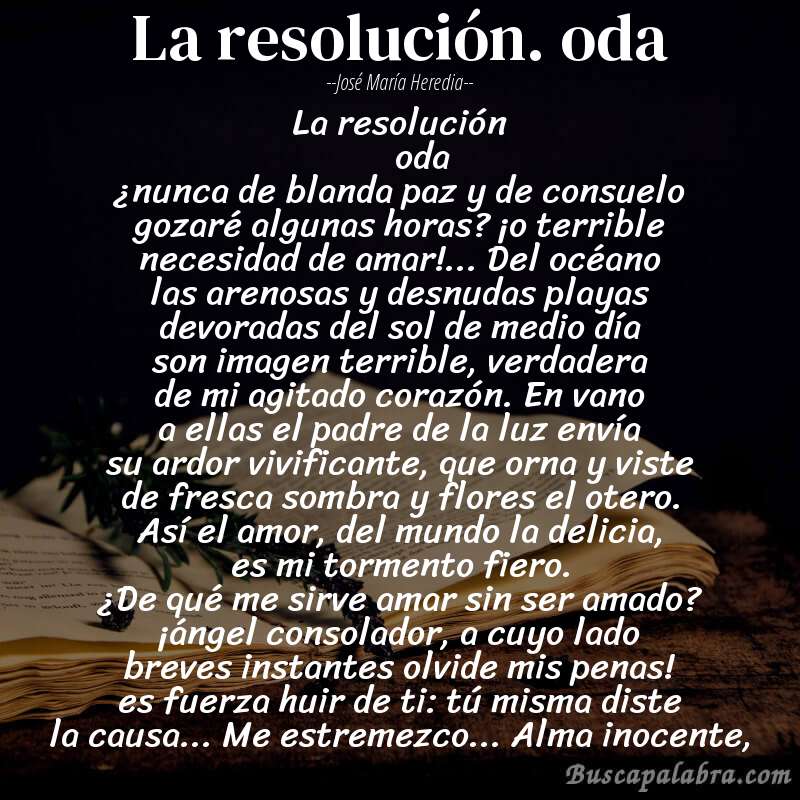Poema la resolución. oda de José María Heredia con fondo de libro