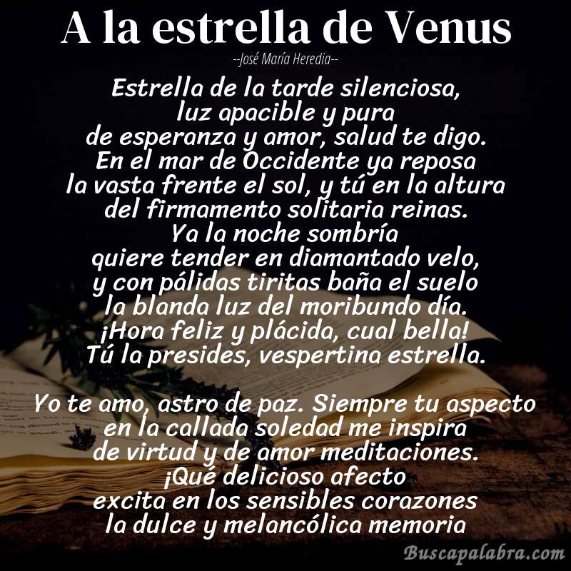 Poema A la estrella de Venus de José María Heredia con fondo de libro