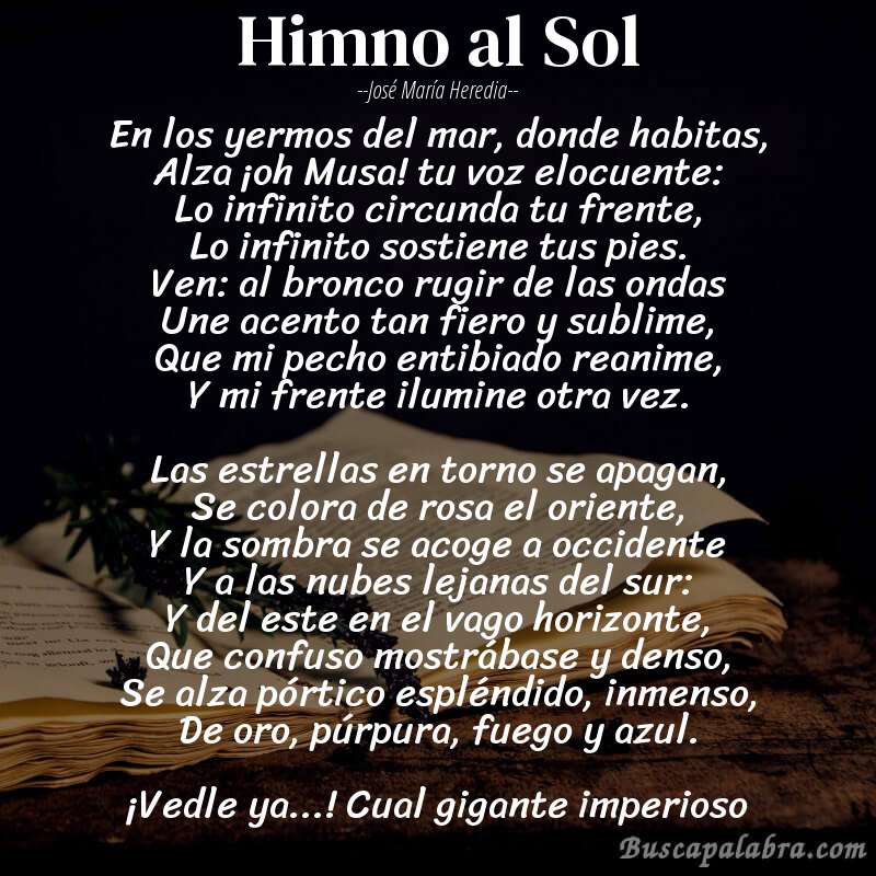 Poema Himno al Sol de José María Heredia con fondo de libro