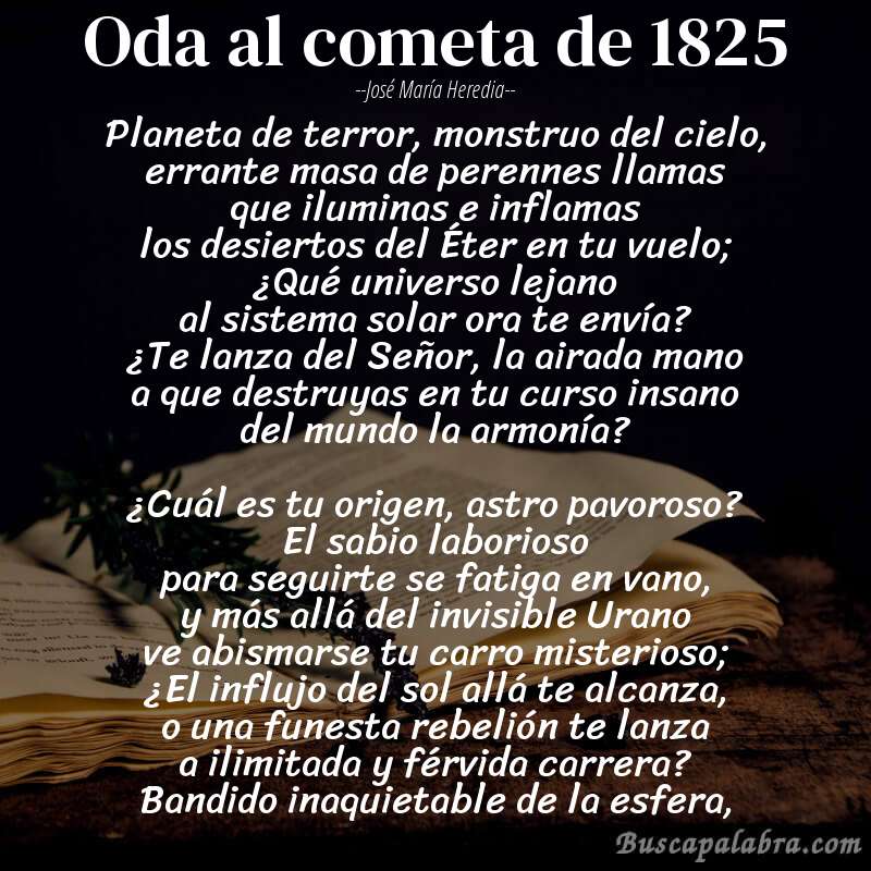 Poema Oda al cometa de 1825 de José María Heredia con fondo de libro
