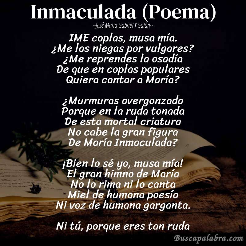 Poema Inmaculada (Poema) de José María Gabriel y Galán con fondo de libro