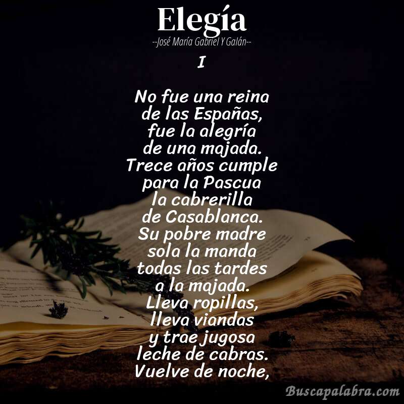 Poema Elegía de José María Gabriel y Galán con fondo de libro