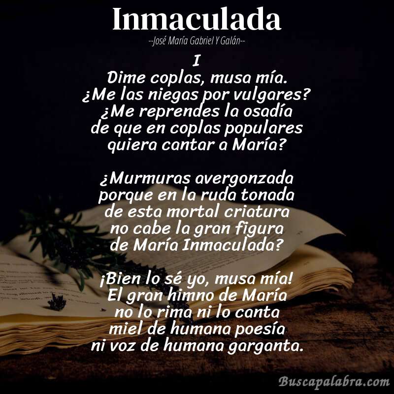 Poema Inmaculada de José María Gabriel y Galán con fondo de libro