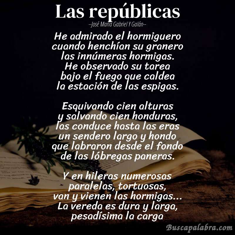 Poema Las repúblicas de José María Gabriel y Galán con fondo de libro