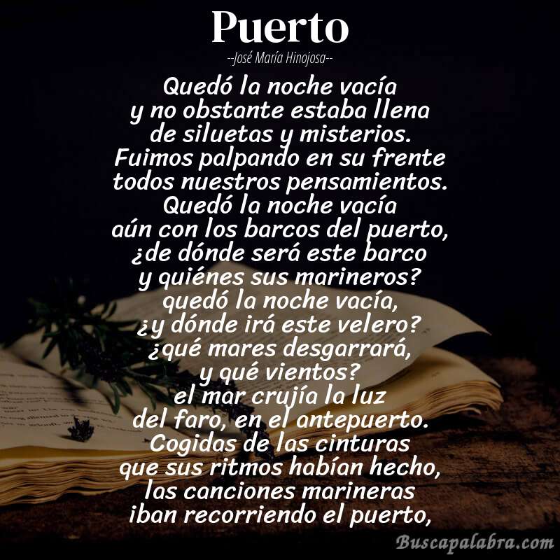 Poema puerto de José María Hinojosa con fondo de libro