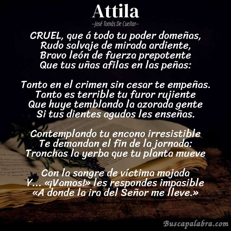 Poema Attila de José Tomás de Cuellar con fondo de libro