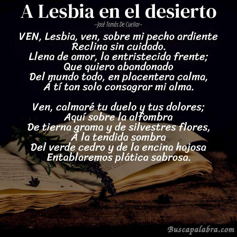 Poema A Lesbia en el desierto de José Tomás de Cuellar con fondo de libro