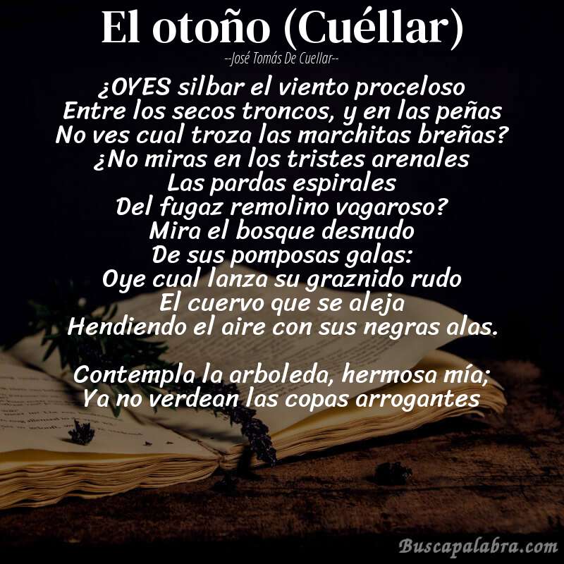 Poema El otoño (Cuéllar) de José Tomás de Cuellar con fondo de libro