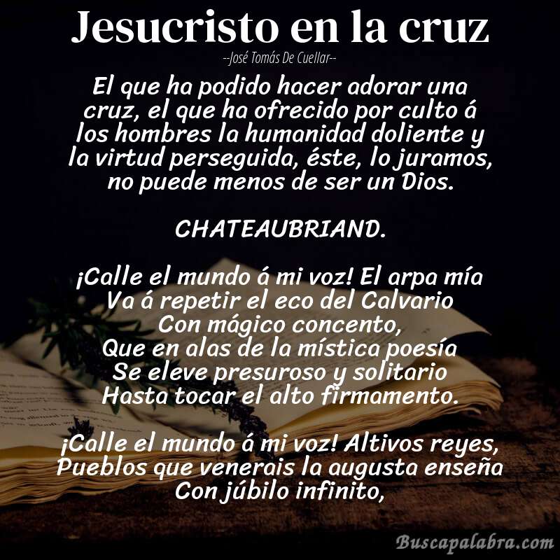 Poema Jesucristo en la cruz de José Tomás de Cuellar con fondo de libro