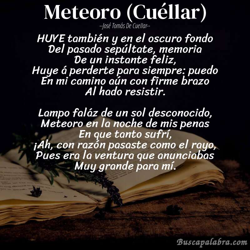 Poema Meteoro (Cuéllar) de José Tomás de Cuellar con fondo de libro