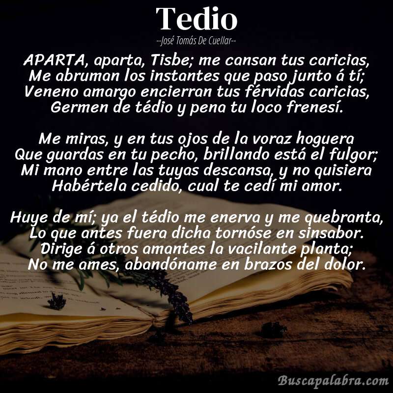 Poema Tedio de José Tomás de Cuellar con fondo de libro
