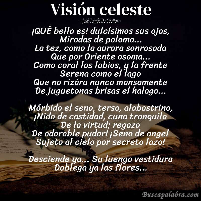 Poema Visión celeste de José Tomás de Cuellar con fondo de libro