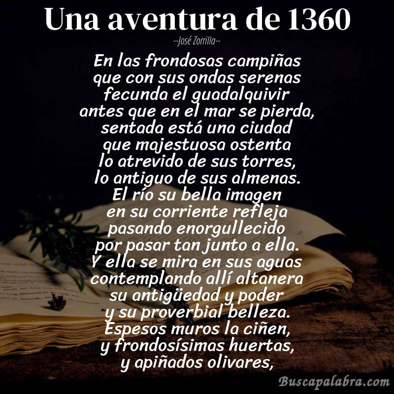 Poema una aventura de 1360 de José Zorrilla con fondo de libro