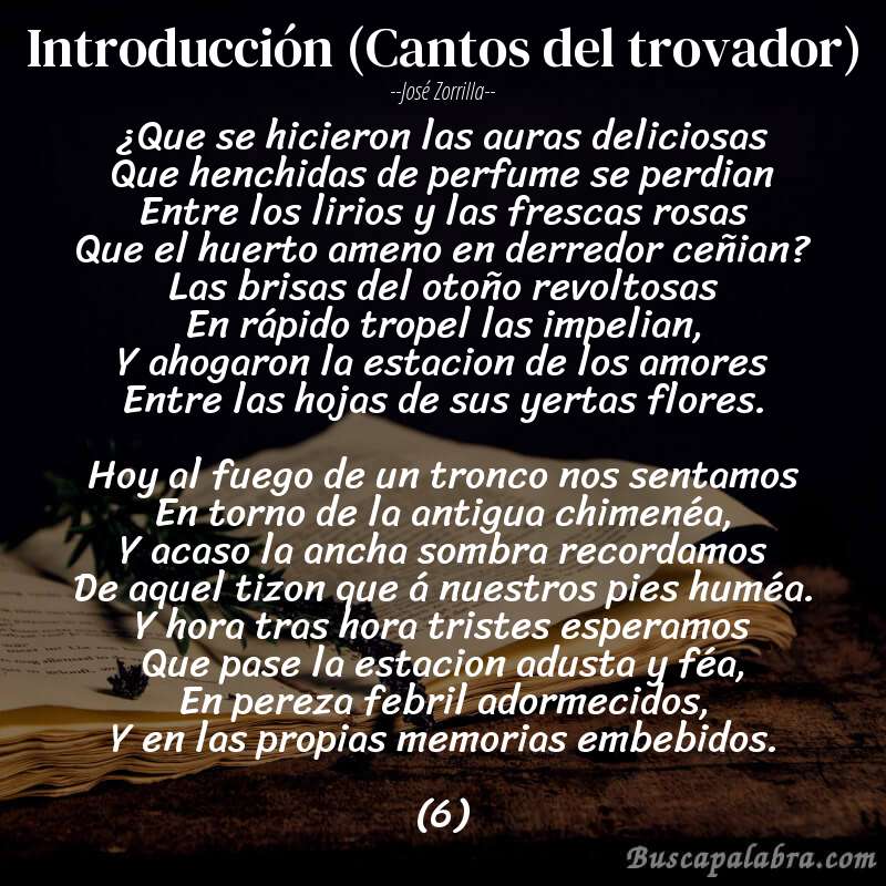 Poema Introducción (Cantos del trovador) de José Zorrilla con fondo de libro