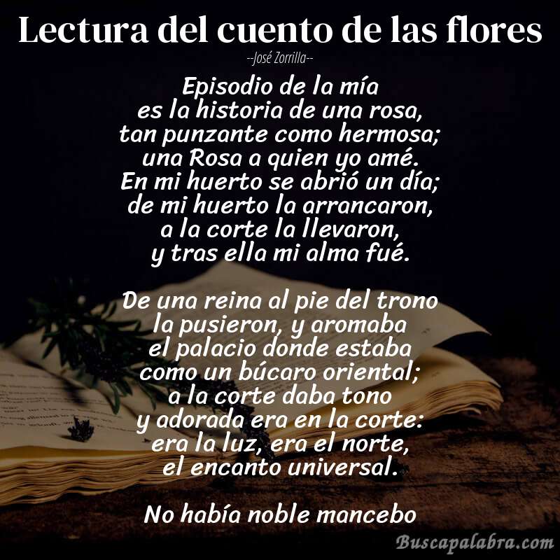 Poema Lectura del cuento de las flores de José Zorrilla con fondo de libro