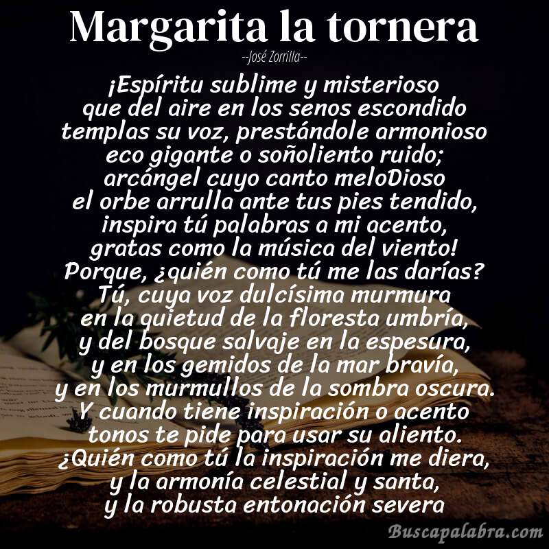 Poema Margarita la tornera de José Zorrilla con fondo de libro