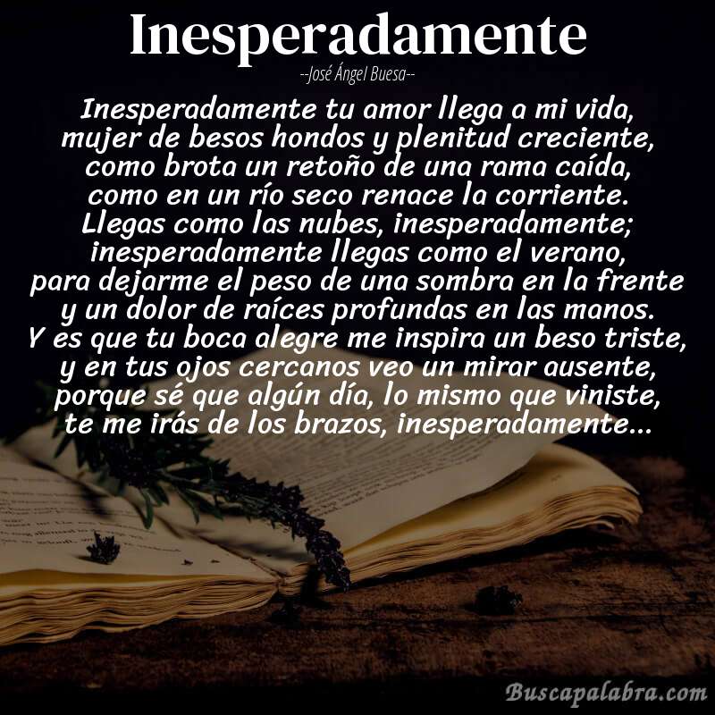 Poema inesperadamente de José Ángel Buesa con fondo de libro