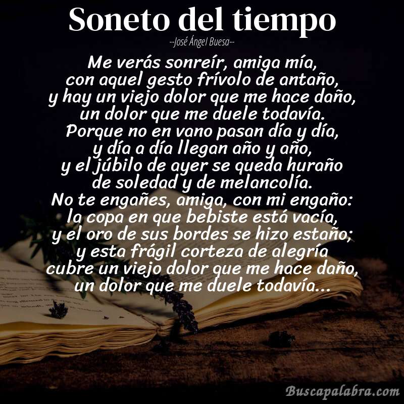 Poema soneto del tiempo de José Ángel Buesa con fondo de libro