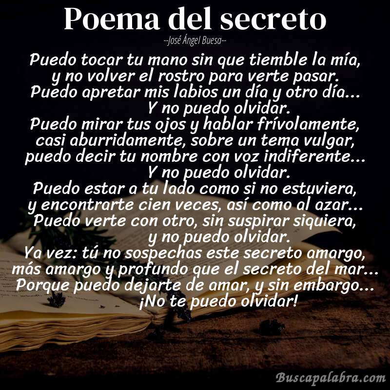 Poema poema del secreto de José Ángel Buesa con fondo de libro